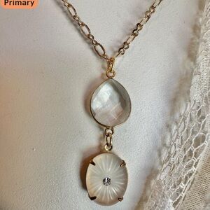 Camphor Glass Pendant, Frosted Glass 1920 Art Deco Deco, Crystal Gold Necklace